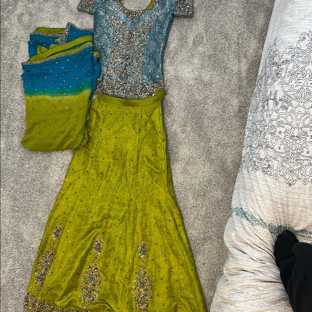 Elegant Green Embellished Skirt/ lehnga choli Indian Pakistani outfit